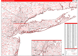 New York Metropolitan Area Metro Area Wall Map Red Line Style 2026